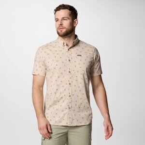 NWT Columbia M's Rapid Rivers Printed SS Button Up- Dark Stone Deserted